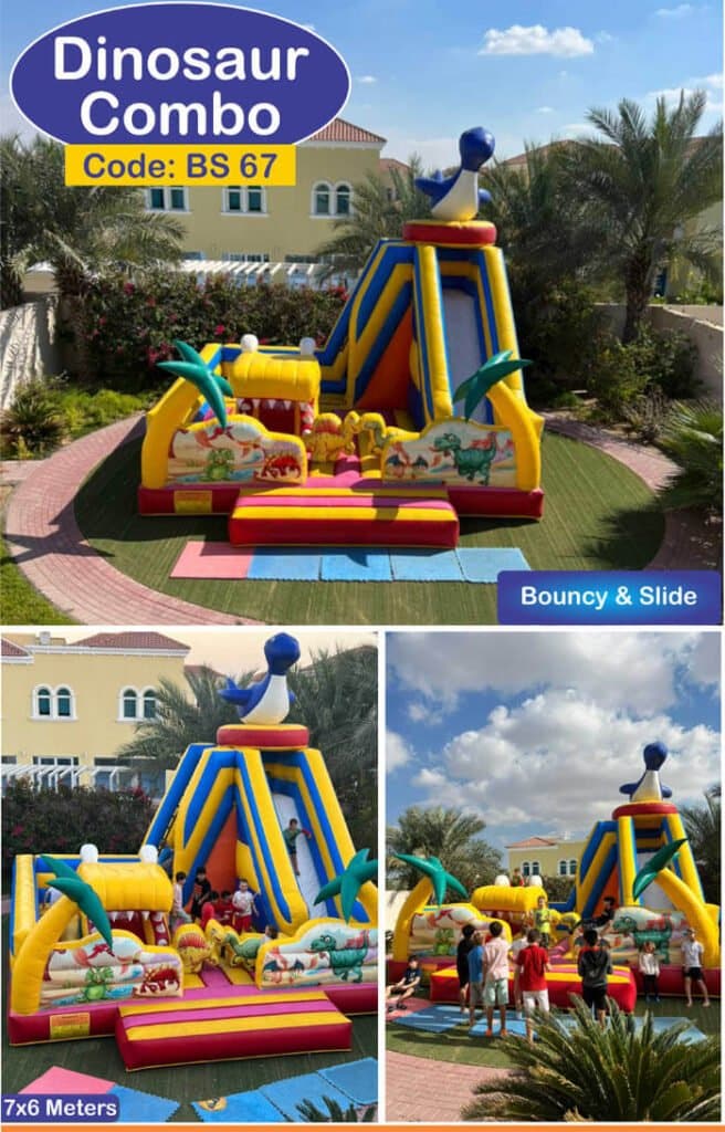 dinosur-combo-slides-on-rent-in-dubai-for-kids